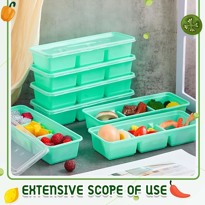 Hushee 25 Pack 17 oz Small Meal Prep Containers with 3 Compartments Snack Containers with Lid Disposable Plastic Bento Box Travel Lunch Food Boxes Stackable for Office Picnic (Green)