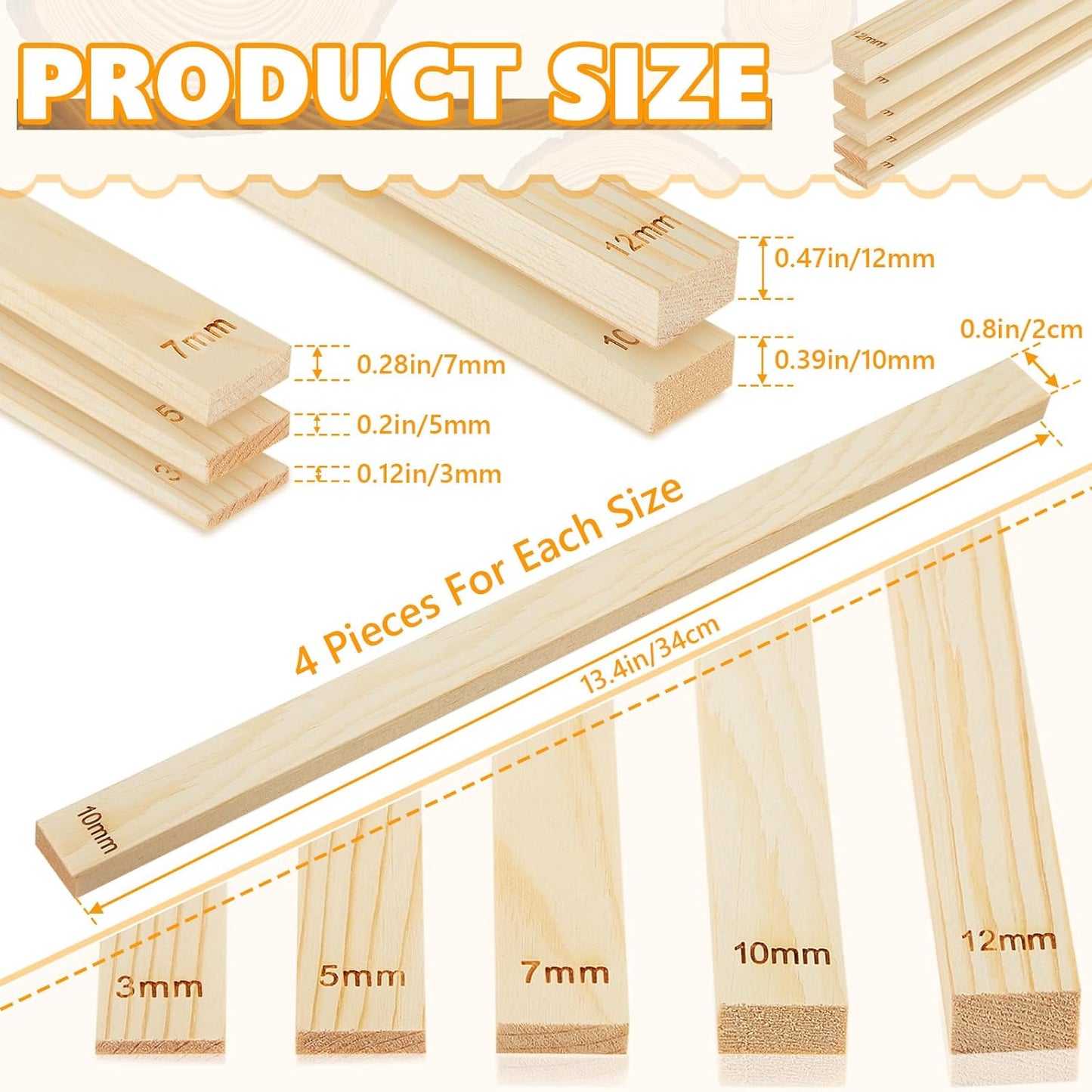 Sasylvia 20 Pcs Pottery Teaching Rolling Mud Stick Guide Mudboard Guide Wooden Strips Rolling Pin Guides Pottery Tools and Supplies for Manual Polymer Clay Tool Gift Craft(Multi Sizes)