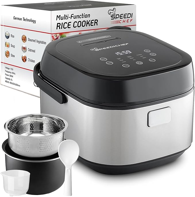 10-Cup Rice Cooker with Steamer Basket | Smart Rice Maker with Easy-to-Clean Nonstick Inner Pot | Delay Timer & Keep Warm Settings | Non-Toxic & BPA-Free | Ideal for Family Meals, Stainless Steel