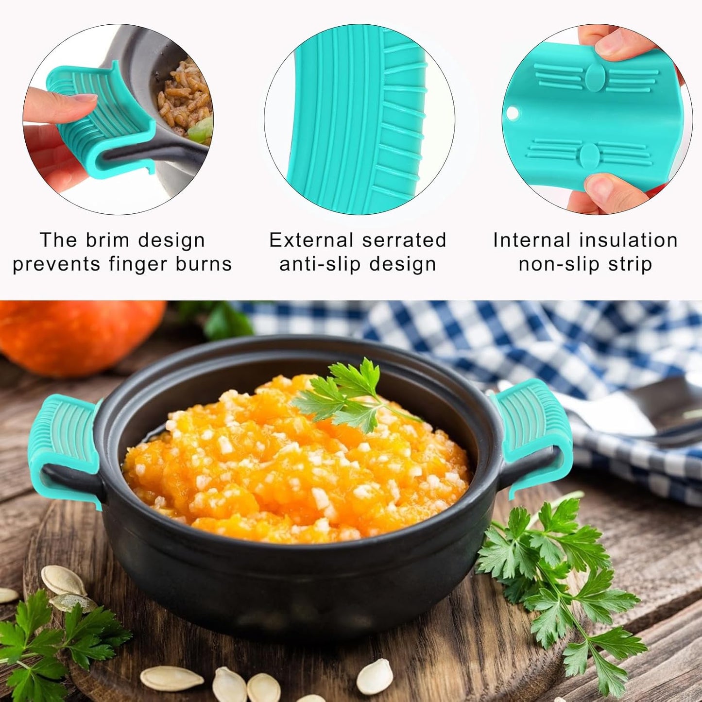 4 Pcs Non-Slip Silicone Hot Handle Holder & Assist Grips, Potholder for Cast Iron Skillets, Heat Resistant Handle Cover Sleeve for Frying Pans, Casserole, Cookware Handles, Lake Blue