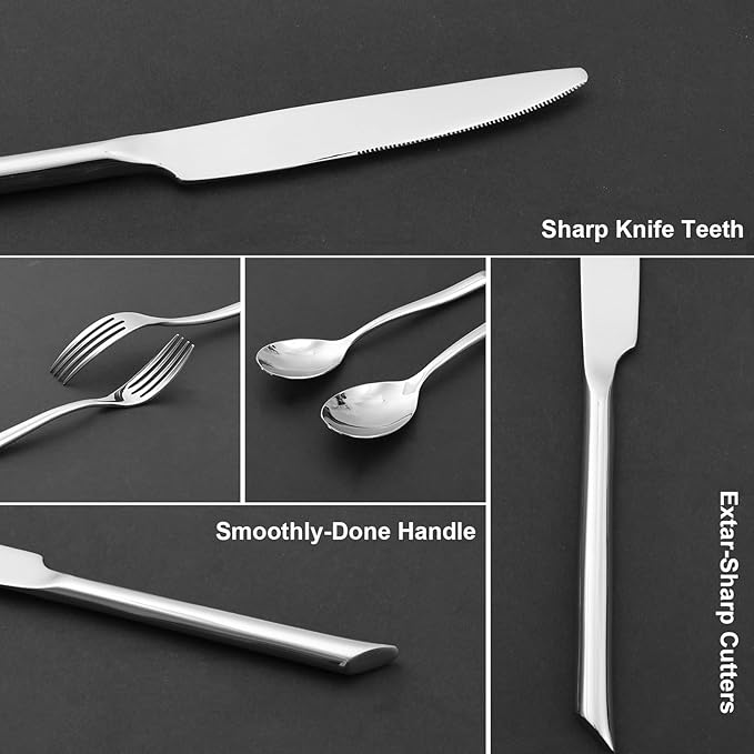 20-Piece Silverware Set with Handle, Stainless Steel Flatware Set, Cutlery Set Mirror Polished, Dishwasher Safe, Service for 4