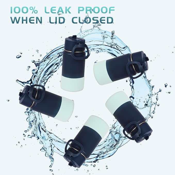 Volhoply 14oz KIds Stainless Steel Insulated Leakproof Water Bottle with Straw Lid and Silicone Boot,BPA-Free Easy Use for Boys&Girls,Double Wall Vacuum Bottles(Blue Green,1)