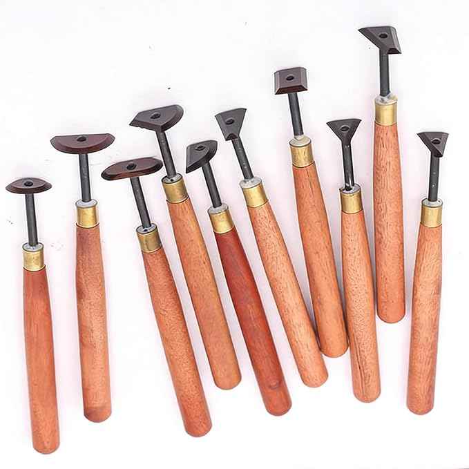 10-Piece Professional Pottery Trimming Tool Set, Ergonomic Ribbon Tools for Clay Sculpture, Craft Shaping & Soft Pottery, Comfortable Grip for Artisan Use