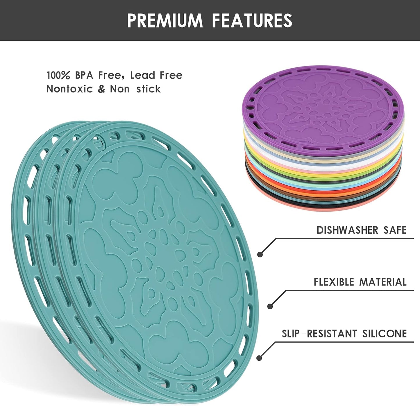 Smithcraft Silicone Trivet Mat - Big Round Silicone Pot Holder and Trivets for Hot Dishes and Pots, Countertops, Tables, Spoon Rest - Set of 3 (White)