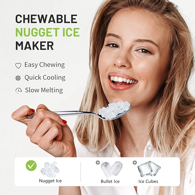 KEENSTAR Nugget Countertop Ice Maker with Soft Chewable Ice 40Lbs/24H, Pebble Sonic Ice Machine with Basket and Scoop, Ready in 5 Mins, Auto Self-Cleaning