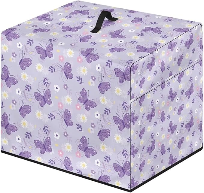 Food Meat Slicer Cover with Organizer Side Pocket, (Only Cover) 16x13x13 Inch Slicer Machine Dust-proof Waterproof Protection Accessories for Home Kitchen, Cartoon Purple Butterfly Print