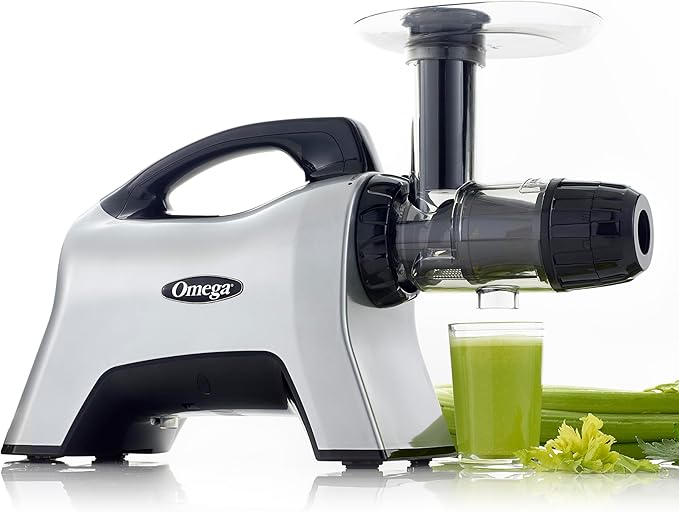 Omega Juicer NC1000HDS Juice Extractor and Nutrition System Slow Masticating BPA-FREE with Quiet Motor and Reverse Easy to Clean, 200-Watt, Silver