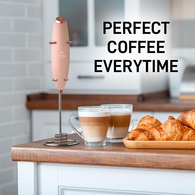 Zulay Kitchen Patented Tornado Triple Whisk Milk Frother with 4 Duracell Batteries – Handheld Foam Maker for Coffee, Lattes, Matcha & Hot Chocolate – Rich, Creamy Froth in Seconds - Rose Peach