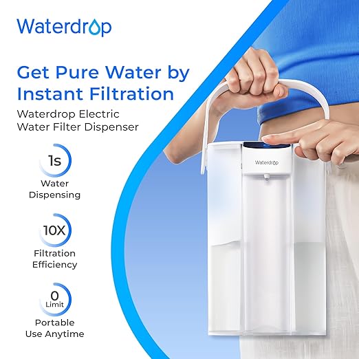 Waterdrop Electric Water Filter Pitcher, Reduce 99.6% of Lead and 45+ Impurities, 200-Gallon Rechargeable Water Dispenser, Instant 15-Cup Countertop System, NSF/ANSI 401&53&42&372, Does not Lower TDS