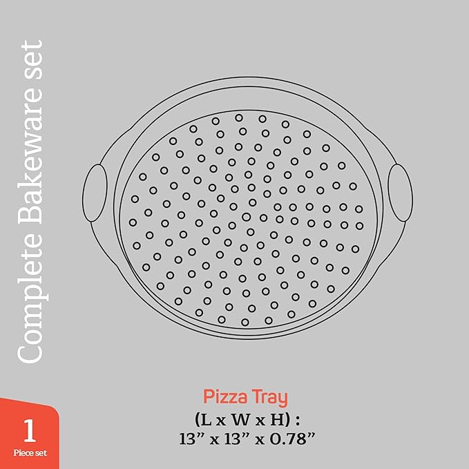 Non-Stick Pizza Pan with Silicone Handle 1 Pack, 13 Inch Round Carbon Steel Tray with Perforated Holes, Dishwasher & Oven Safe Up To 450°F, PFOAPFOSPTFE Free, Durable Nonstick White Marble Coating