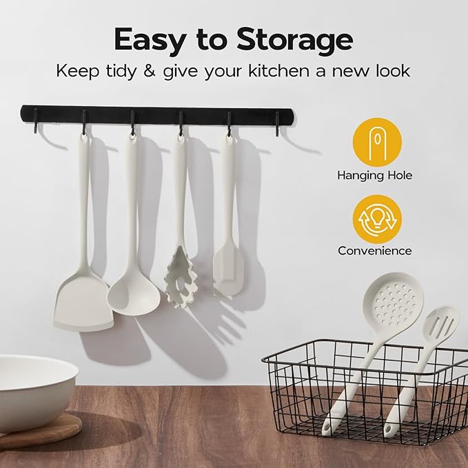 Onader Silicone Cooking Utensils Set, 6 Pieces Kitchen Utensils for Cooking, White Kitchen Utensils Gadget Set of Nonstick Cookware