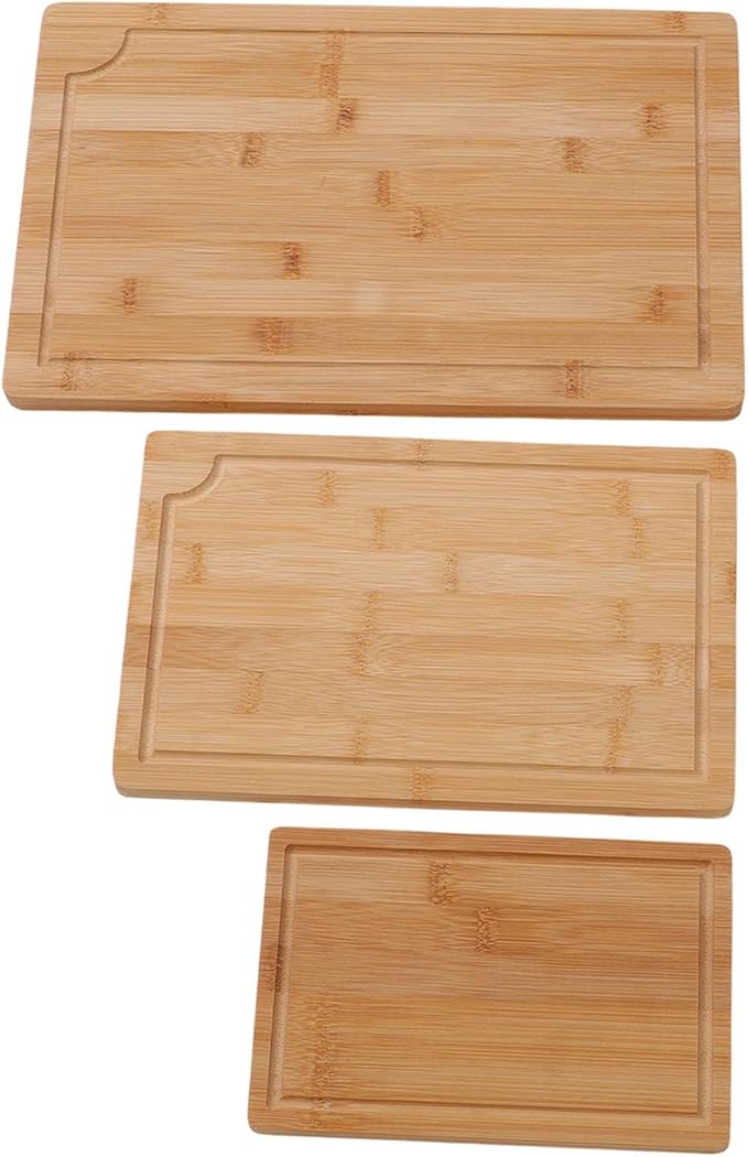 3pcs Wood Chopping Boards Set, Smooth Cutting Boards with Grooves and Inner Handles for Kitchen, Meat Vegetables Fruits