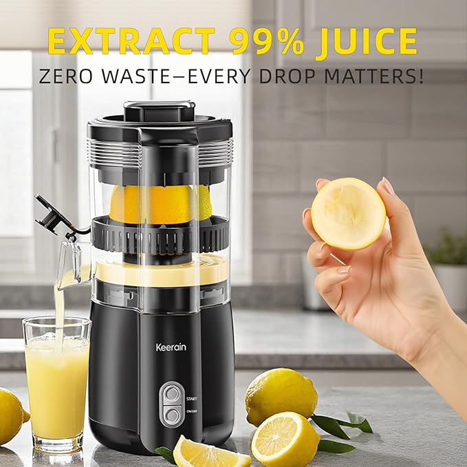 Electric Lemon Juicer, Hand-Free Citrus Juicer Machine with Cleaning Brush, Automatic Juice Squeezer for Lemon, Lime, Grapefruit, Pomegranate, One-Touch Operation & Easy Clean
