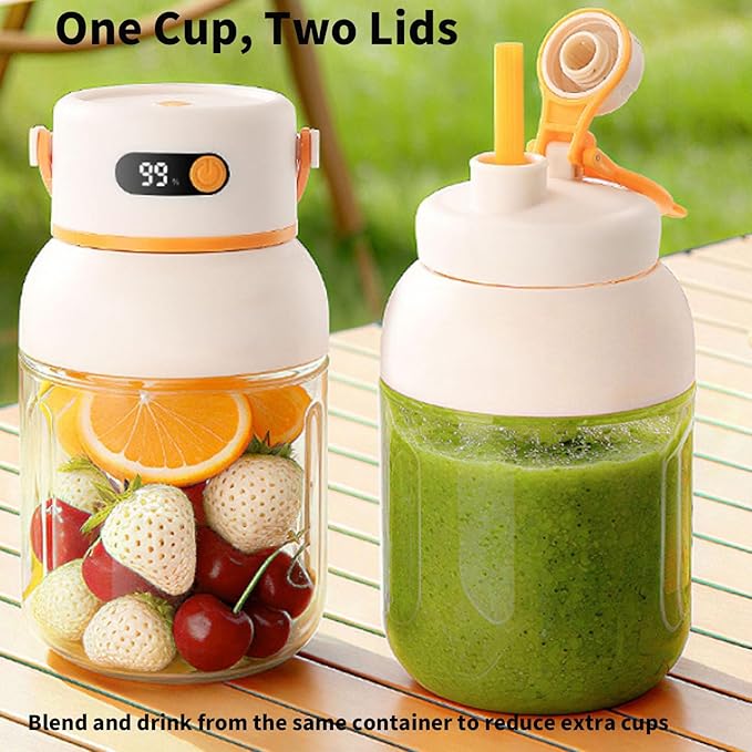 Portable Electric Juicer Cup with Zero Cord Hassle, Leakproof USB-C Rechargeable with Dual Lid Design, Personal Portable Juicer Blender for Gym, Office, Travel and Outdoors (1200ml/40.58oz)