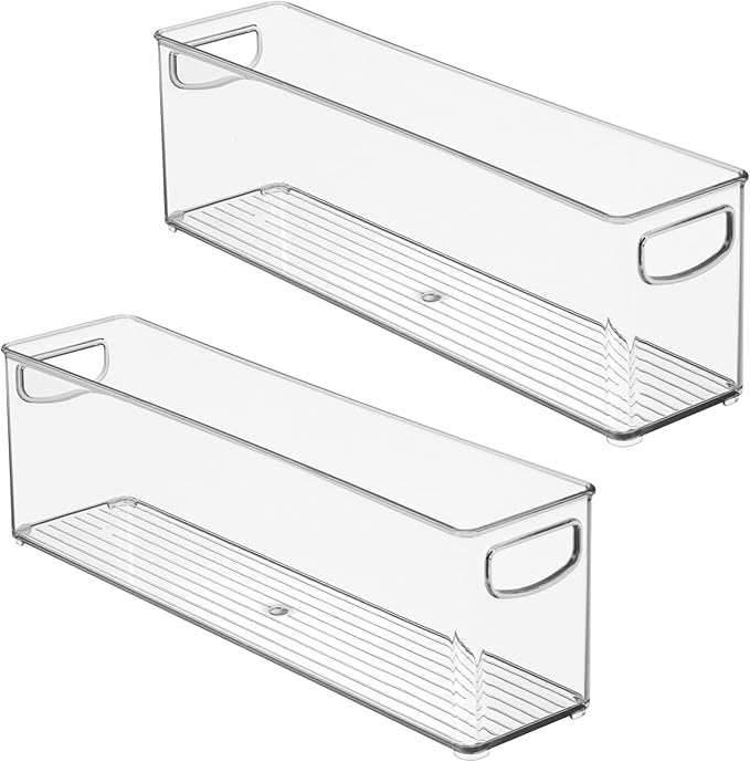 InterDesign iDesign Plastic Stackable Pantry Bin - Storage Bin with Handles for Cabinets or Fridge - Set of 2 - Clear
