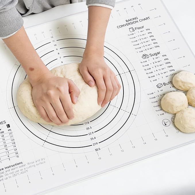 Extra Large Silicone Pastry Mat 28" - Non-Slip Liquid Silicone Baking Sheet with Measurements Anti-Spill Edge - Food Grade Dough Rolling Mat for Kneading Pie Crust, Bottom Marker, Transparent