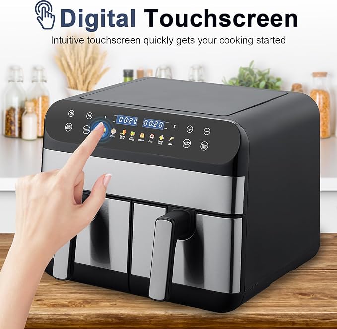 9.5 Quart Air Fryer Oven, Dual Zone 2-Basket, LED Touchscreen, Match Cook & Smart Finish to Roast, Broil, Dehydrate & More for Quick, Great for Family Meals