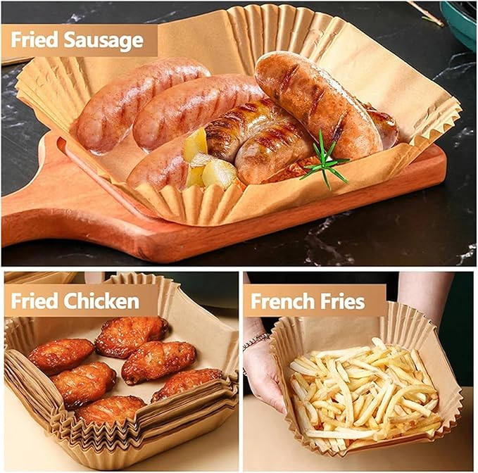 Large Air Fryer Disposable Paper Liners Nonstick 23cm Oven Airfryer Parchment Baking Paper ，Compatible For Ninja，Compatible For COSORI ，Grill Cooking Basket(23cm square,50PC)