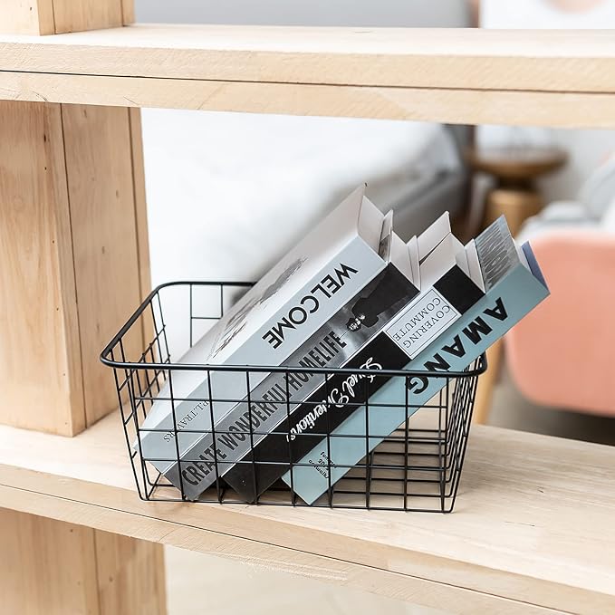 Wire Kitchen Storage Basket 5 Packs,Perfect Pantry Organization Accessories Baskets,Laundry Basket,Countertop Organization,Suitable for Kitchen,Bathroom,Bedroom,Tabletop,Rose gold