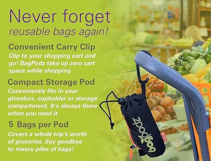 Sturdy Reusable Grocery Bags Foldable and Washable - Made From RipStop Nylon Hold 50lbs - Designed in USA Reusable Shopping Bags Inside a Compact Pod with Carry Clip - 5 Pack in Orange
