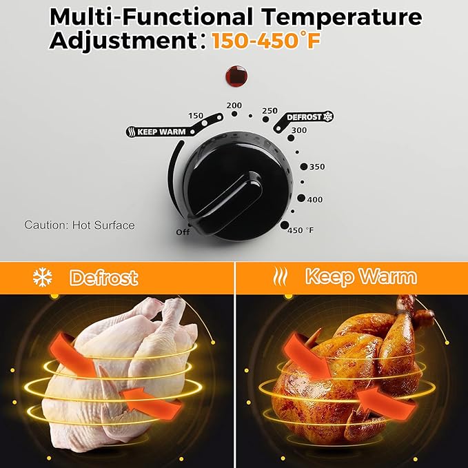 18 Quart Roaster Oven with Self-Basting Lid, Large Electric Turkey Roaster Oven with Defrost & Warm Function, Adjustable Temperature, Removable Pan & Rack, Stainless Steel, Silver
