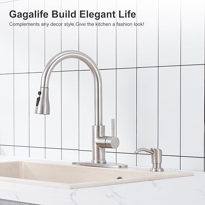 GAGALIFE Built in Counter Soap Dispenser (Brushed Nickel) for Kitchen Sink and Extension Tube Kit, Anti-Leakage Upgrade with 40" Tube No More Top Refill