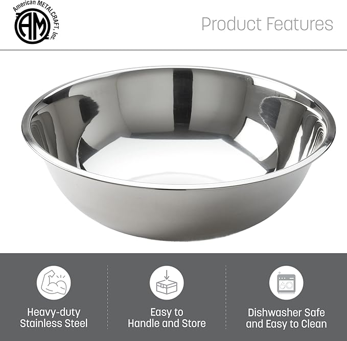 American METALCRAFT, Inc. SSB400 Stainless Steel Mixing Bowl, 10.5' Diameter, Silver, 4-Quart
