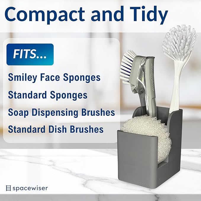 Spacewiser TidyNook Silicone Sink Caddy - Sponge Holder for Kitchen Sink, Dish Brush Holder, Fits Scrub Daddy Sponges, Scrub Mommy, and all Dish Sponges, Compact Kitchen Sinks Organizer Caddy, No Rust