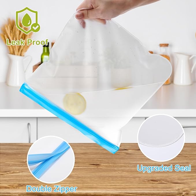 Lerine 6 Pack Reusable Gallon Freezer Bags Dishwasher Safe, BPA Free Reusable Freezer Bags 1 Gallon, Extra Thick Leakproof Food Storage Bags for Marinate Meats, Veggies,Fruits (Multicolor, 6Gallon)