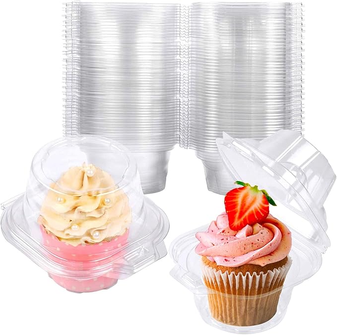 NPLUX 150 Pack Individual Cupcake Containers Plastic Cupcake Boxes Cupcake Holders Stackable Deep Dome Cupcake Carrier