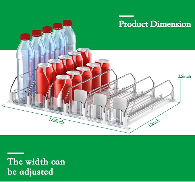 Drink Organizer for Fridge-White Automatic Pusher Glide,12oz 16oz 20oz-Soda Dispenser for Fridge-Holds up to 30 Cans