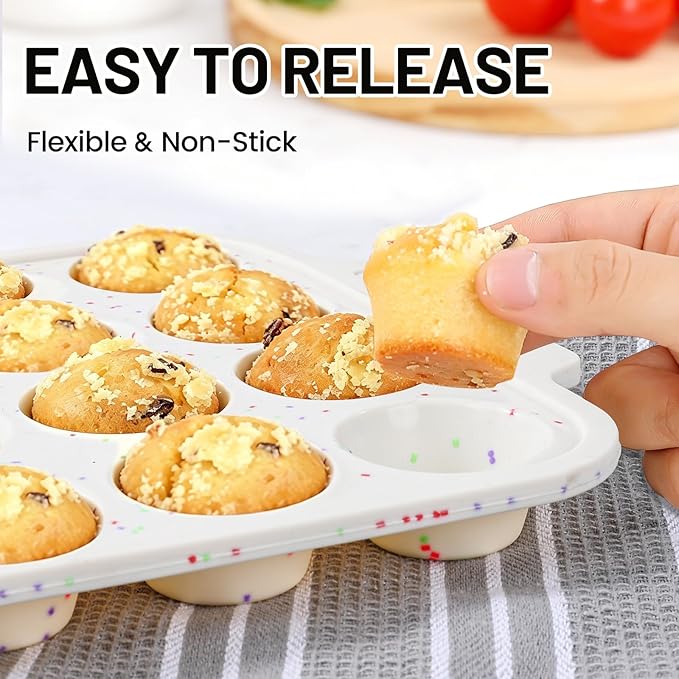 Vinino Silicone Mini Muffin Pan for Baking, 24 Cups Mini Cupcake Pan with Reinforced Frame, Nonstick Muffin Tray with Non-Slip Handle, Silicone Molds for Oven, BPA Free, Dishwasher Safe