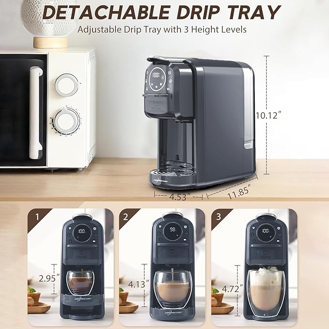 Multi-Capsule Espresso 4in1 Coffee Maker,Single Serve Coffee Machine for Nespresso,Dolce Gusto,ESE Pods & Ground Coffee or Hot Water,Smart & Compact Design in Any Space,20Bar,CM-C05A