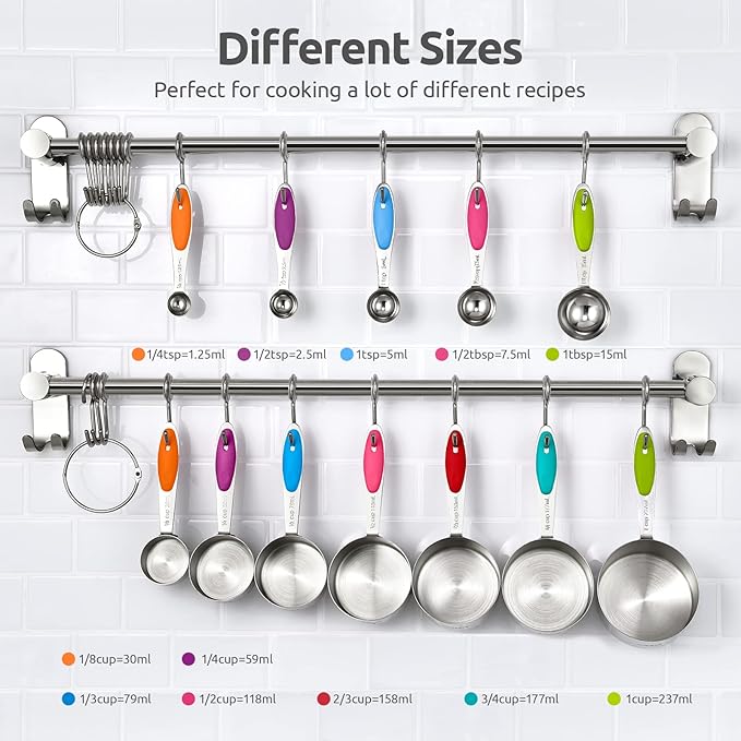 U-Taste Measuring Cups Spoons Set: 18/8 Stainless Steel 12 Pieces Stacking Kitchen Baking Cooking Food Measure Scoop Set, 7 Cups & 5 Spoons with Strengthened Weld Joints (Color, Upgraded Version)