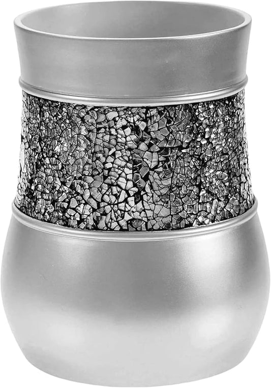 Creative Scents Crackled Glass Silver Small Bathroom Trash Can 2.06 Gal / 7.8L – Decorative Waste Basket for Bathroom, Powder Room or Bedroom - Durable Mini Wastebasket with Beautiful Crackled Glass