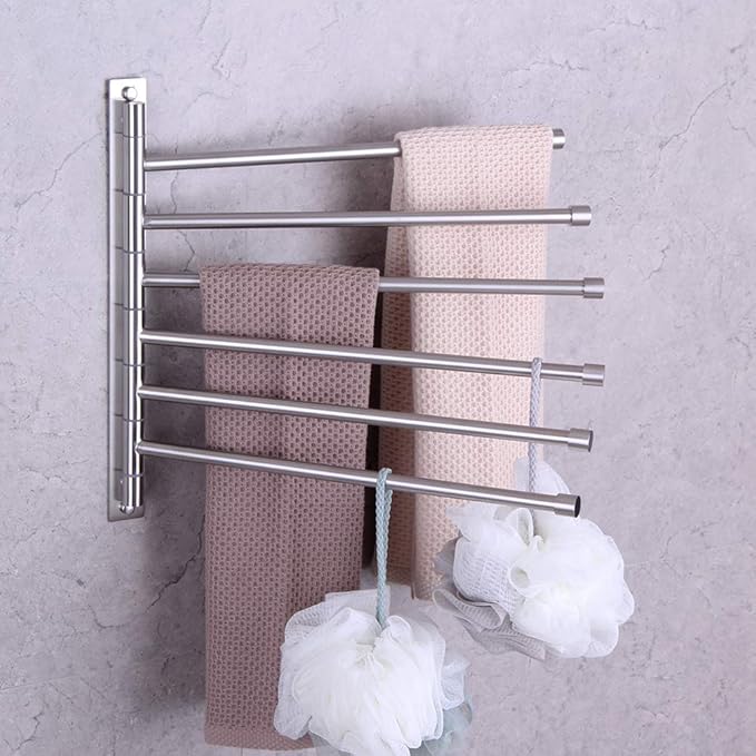 GERZWY Bathroom Swing Arm Towel Bars Wall Mount Bath Towel Rack with 6 Arms Hanger Towel Holder Organizer Brushed Stainless Steel HYG06-LS