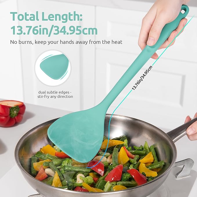 U-Taste 18/8 Stainless Steel Measuring Cups and Spoons Set of 10 and 600ºF Heat Resistant 13.76" Long, 3.63" Wide Wok Spatula for Kitchen Stir Fry (Aqua Sky)
