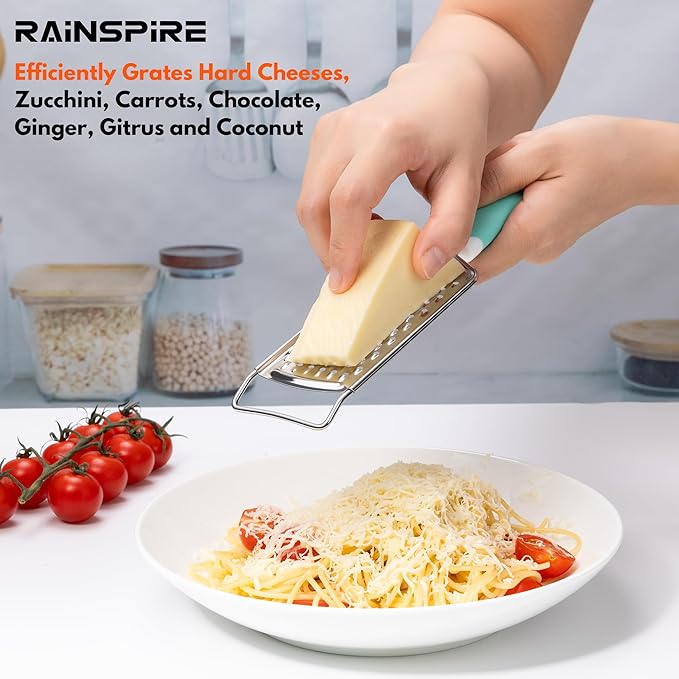 Rainspire Professional Cheese Graters for Kitchen Stainless Steel Handheld, Metal Lemon Zester Grater With Handle For Cheese, Chocolate, Spices, Kitchen Gadgets And Tools, Soft Grip Handle, Mint Green