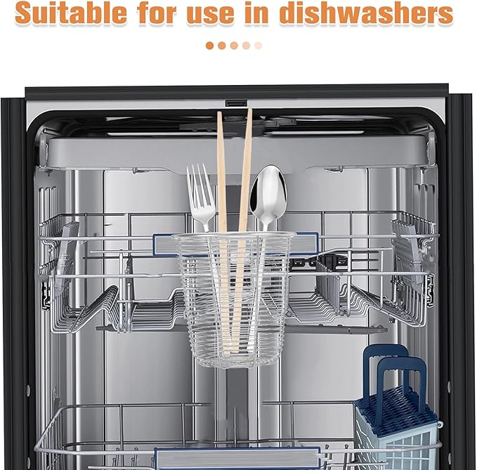 Cabilock Dishwasher Chopstick Basket with Hooks, Stainless Steel Kitchen Utensil Holder, Cutlery Organizer for Chopsticks Spoons Forks Straws, Small Hanging Silverware Drying Rack, 2pcs