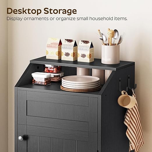 YATINEY Trash Cabinet, Freestanding Trash Can Cabinet, Wooden Recycling with Flip Door, 10 Gallon Hidden Kitchen Garbage Can for Kitchen, Living Room, Black WB01BB