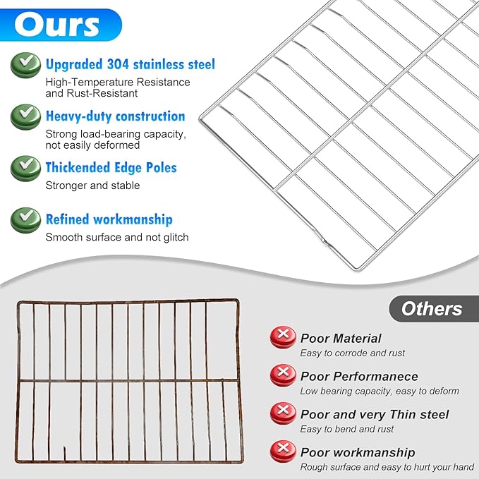 Upgraded 304 Stainless Steel WPW10282492 W10282492 Oven Rack Compatible with Whirlpool Range Oven Stove Wire Rack PS2377663 AP4511708 Y0R01003011 Y0R01003211 Gas Range Oven Rack w/Oven Rack Liner
