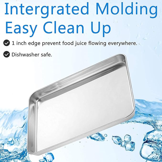 Cookie Sheet Baking Sheet Set of 3, Bastwe Commercial Grade Stainless Steel Baking Pan, Professional Bakeware Oven Tray, Healthy & Non-toxic, Rust Free & Mirror Finish, Easy Clean & Dishwasher Safe