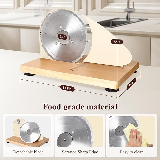 Manual Bread Slicer for Homemade Bread,Even Slicing Thickness-Adjustable Slices,Sourdough Slicer with Scale Lines&SuperStrong SuctionCup Fixation (Cream-Guide)