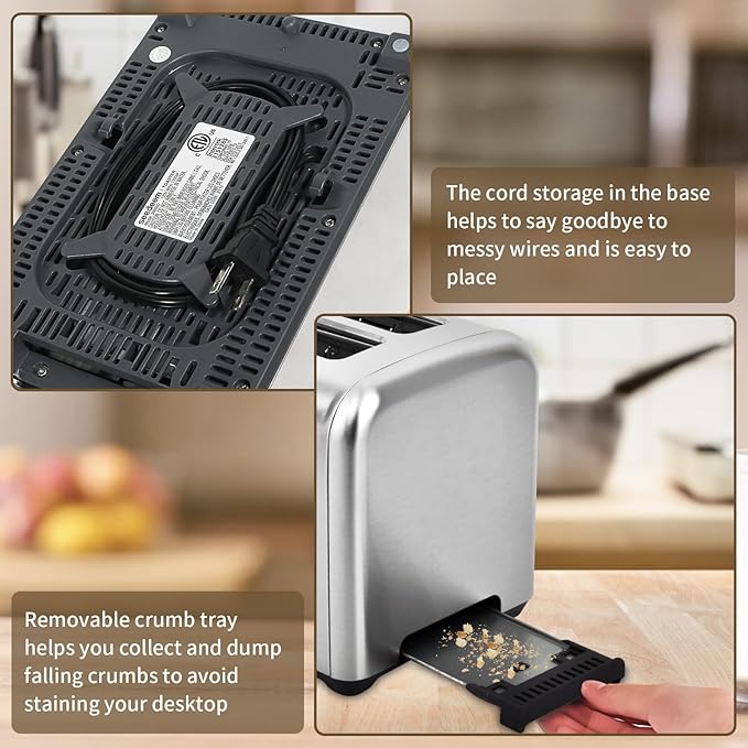 SEEDEEM Toaster 2 Slice, Full Touch Control Stainless Toaster, LCD Display, 50% Faster Heating Speed, 6 Bread Type, 7 Shade Setting, 1.5''Wide Slots, Removable Crumb Tray, 1350W, Silver Metallic