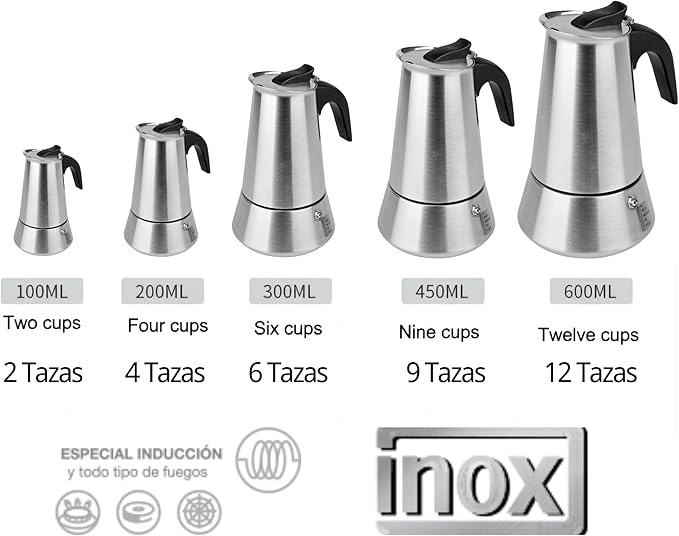 12 Cup Stovetop Espresso Maker Matte Stainless Steel Moka Pot Italian and Cuban Mocha Coffee Maker, Compatible with Gas, Electric, Ceramic, and Induction stovetops(20 fl oz/600 ml)