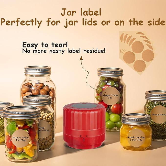 HTPOW Electric Mason Jar Vacuum Sealer - Fully Automatic Mason Jar Vacuum Sealer Kit for All Mason Jars with Regular Lids and Wide Mouth Lids, A Must-Have Tool for Canned Foods/Pantry - Red