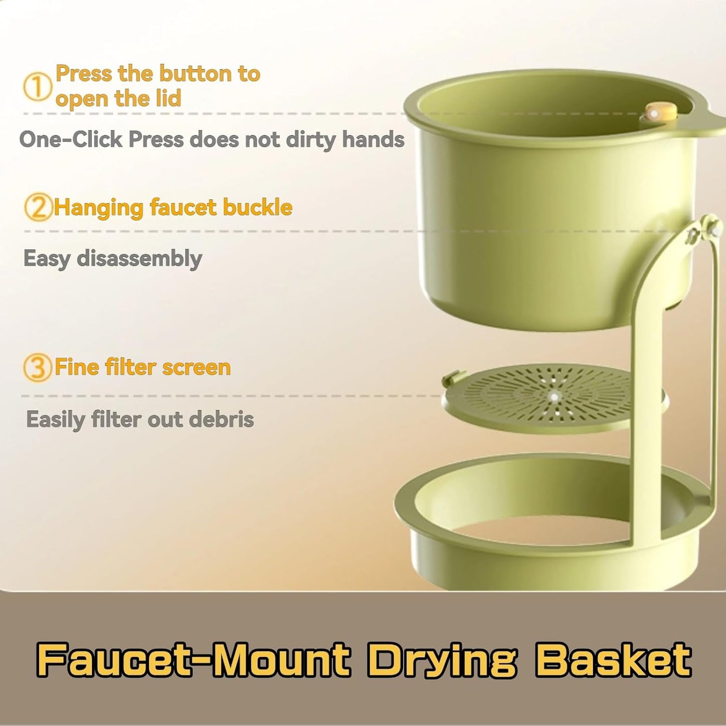 Over-Sink Drying Rack - Faucet Mount Drainer Basket, Rust-Proof Sink Trash Catcher for Kitchen Organization (White)