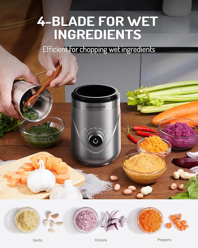 SHARDOR Electric Super Silent Blade Coffee Grinder, Timed Grind Control Rotary Knob, Adjustable Coarse to Fine for Coffee Beans, Spices & Herbs, with 2 Removable Stainless Steel Bowl, Sliver