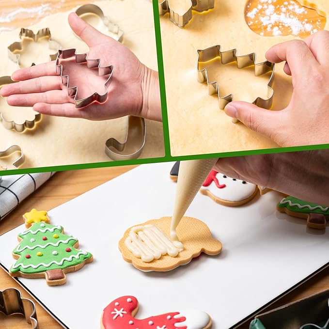 Husfunov Christmas Cookie Cutters Set 6 Pieces,Stainless Steel Metal Cutter with Christmas Tree, Gingerbread Man, Snowman, Snowflake, Candy Cane, Santa Face Shapes for Holiday