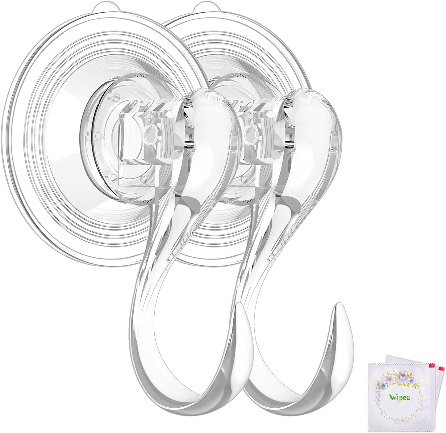 VIS'V Suction Cup Hooks, Small Shower Suction Hooks with Wipes, Heavy Duty, Removable and Reusable, Clear, 4 Pcs